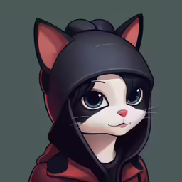 a cartoon cat wearing a hooded hood