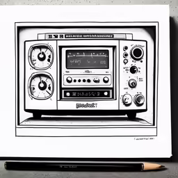 the drawing is on paper, but the design for the stereo is black and white