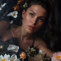 a beautiful woman with flowers in her hair