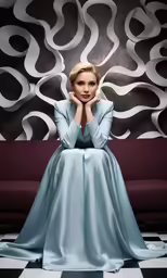 the woman is dressed in blue and posing