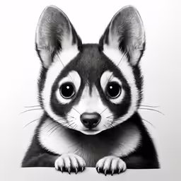 a close up of a little racoon on a white background