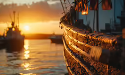 an image of boats out in the ocean at sunset
