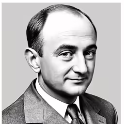 this is a black and white photograph of a man wearing a suit