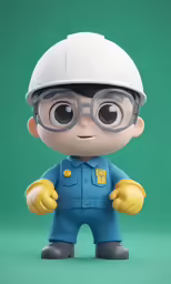 a toy figure with goggles, glasses and a helmet