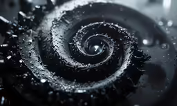 a very interesting looking metal item with drops of water