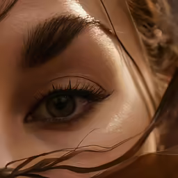 a close up view of a womans brown eye