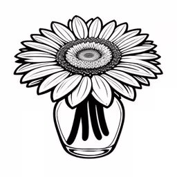a vase filled with a sunflower drawn by hand,a vase filled with sunflowers sitting on top of a table