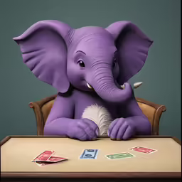 an elephant sits at a desk with a pair of stamps and a postage stamp in it