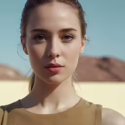 young woman in tan shirt with a pink heart