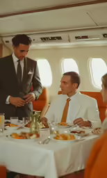a few men in suits sitting down at a table