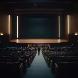 a man is standing on the stage and looking at the stage