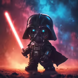 darth vader with red lights and a blue helmet