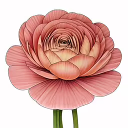 an image of a pink flower with long green stems,pink flower that is in the center of the picture,an illustration of a pink flower with one petal,there is a pink flower with a green stem,there is an image of a pink flower
