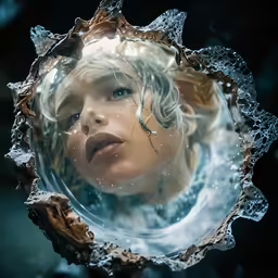 a close up of a person looking into a mirror