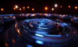 a view through the lens to a group of circles of lights