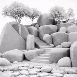 a mountain with stairs made out of rock and rocks