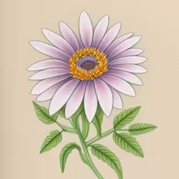 drawing a flower on white paper, in purple and yellow,the flower is drawn in colored pencil on paper