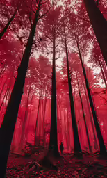 there is a person standing in the middle of a forest