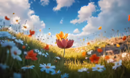 an art picture with a flower and a blue sky