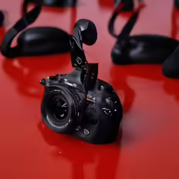 a closeup view of the camera lens, with the tripod attachment attached to it