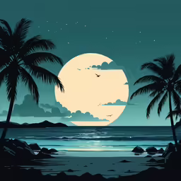 the moonlight is shining in the sky above the beach