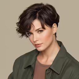 a young woman with short hair and a green jacket