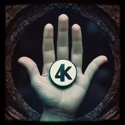 a hand with a sign reading 4k and holding it in the air