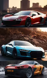 the car colors from top to bottom,three colors on the same car in the same image