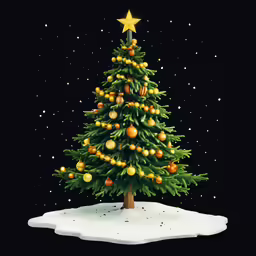 a 3d rendered christmas tree made with gold, silver and white baubons