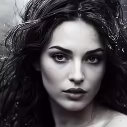 a beautiful woman with wet hair in the water