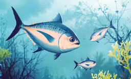 a couple of black and white fish swimming in the ocean