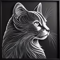 a white and black cat sitting in front of a wooden framed object