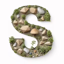 the letter s made up of rocks and small plants