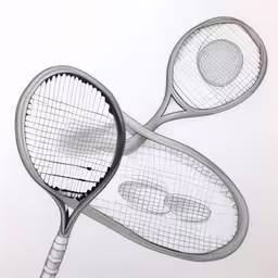 /tmp/FOO3CohIu.jpg = two silver tennis rackets attached to one another
,/tmp/FOO3CohIu.jpg = the black and white drawing shows two tennis rackets on a surface
,/tmp/FOO3CohIu.jpg = two tennis rackets are next to each other
,/tmp/FOO3CohIu.jpg = two tennis rackets sitting upright on a surface
,/tmp/FOO3CohIu.jpg = this picture depicts two tennis racquets on a white surface
,/tmp/FOO3CohIu.jpg = two tennis rackets on top of a white surface
,/tmp/FOO3CohIu.jpg = two rackets with a white background and a pair of glasses
