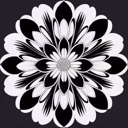 black and white circular flower design,an artistic flower with black and white petals