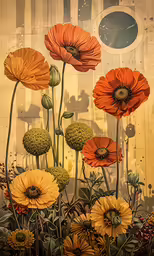 a group of flowers with orange and red flowers