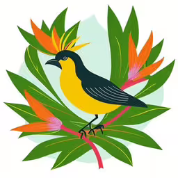 bird on the flowers illustration in flat style