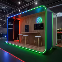 the exhibition booth is brightly lit up for display