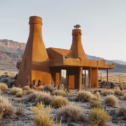 a building made out of adobe sitting in a desert