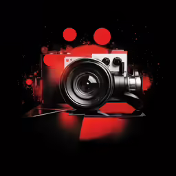 a red and black photo with blurry images in it