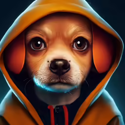 a dog with a hoodie on its head