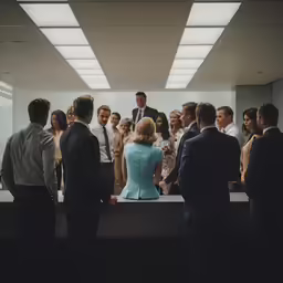 a group of people standing in front of a mirror