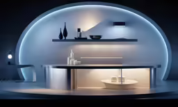modern circular table with vases on the shelf