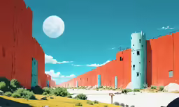 an illustration of a desert with a giant tower