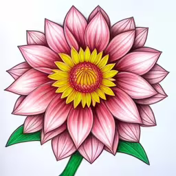 this is an image of a drawing of a flower,this is a drawing of a pink and yellow flower