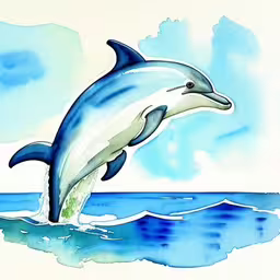 a watercolor painting of a dolphin jumping in the air,a watercolor painting of a dolphins jumping in the air