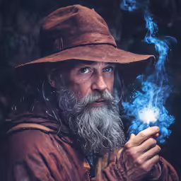 a man with a grey beard wearing a brown hat