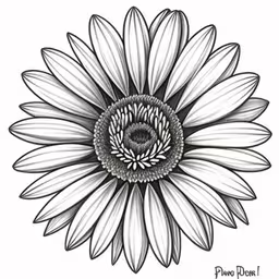 a black and white drawing of a sunflower,an ink painting of a sunflower with black and white lines