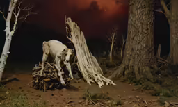 there is a horse running through the woods
