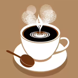 coffee with white swirls and spoon is on a brown background